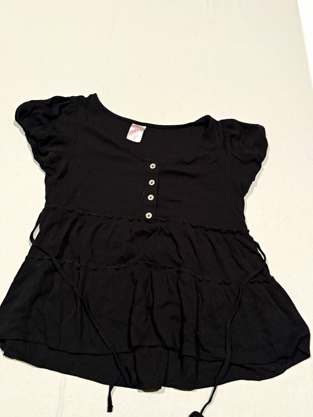 No Boundaries Girls S Black Solid Fit & Flare Short Sleeve Puff Button Dress